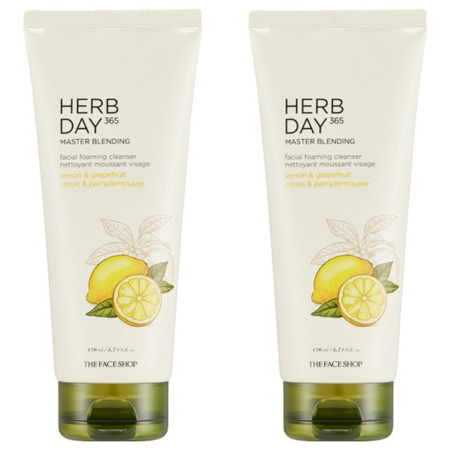 THE FACE SHOP  Herb Day Master Blending Cleansing Foam Lemon, 170ml, 2 Count