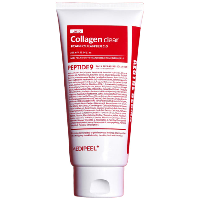 MEDI-PEEL  Red Lacto Collagen Clear Foam Cleanser 2.0, 300ml, 2 Count