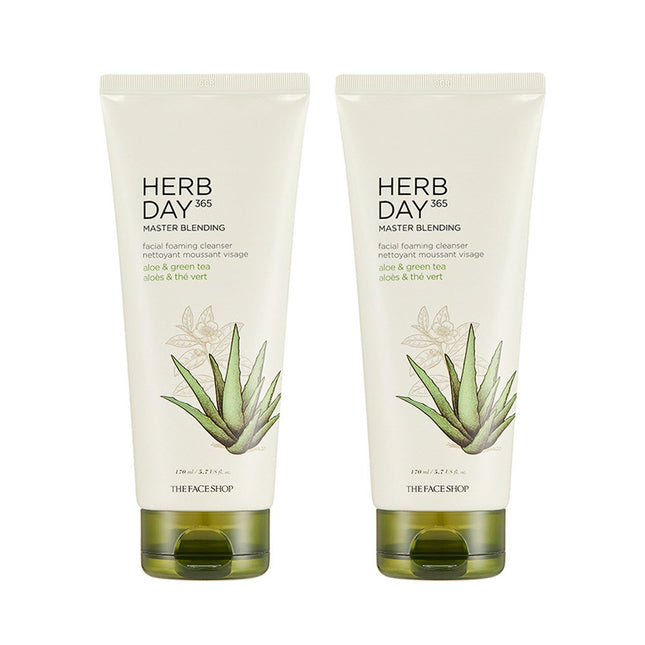 THE FACE SHOP  Herb Day Master Blending Facial Cleansing Foam Aloe, 170ml, 2 Count