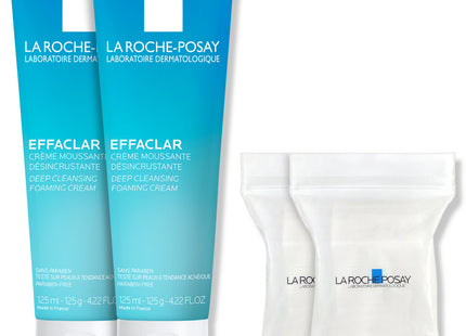 LA ROCHE-POSAY  Effaclar Deep Cleansing Foaming Cream + Cotton Pads 30p Set, 125ml, 2 Count