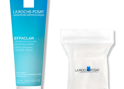 LA ROCHE-POSAY  Effaclar Deep Cleansing Foaming Cream + Cotton Pads 30p Set, 125ml, 1 Count