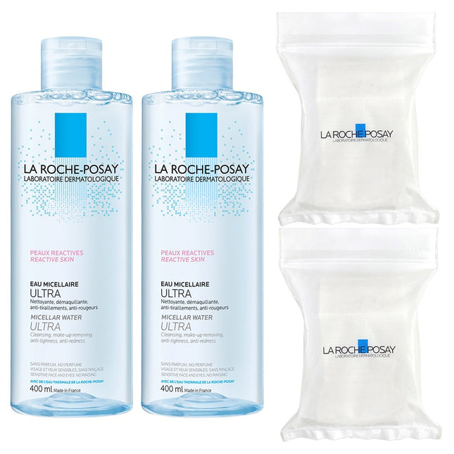 LA ROCHE-POSAY  Micellar Cleansing Water Ultra Reactive 400ml + Cotton Pads 30pcs, 2 Count