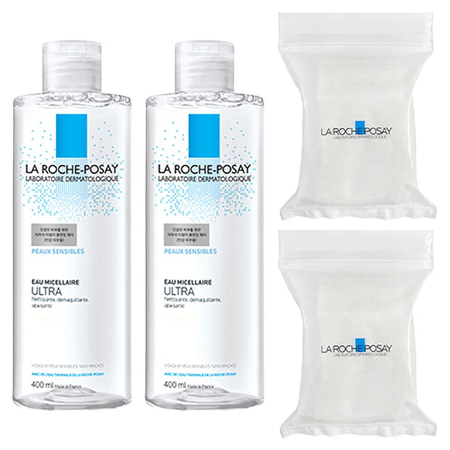 LA ROCHE-POSAY La Roche-Posay Micellar Water Ultra Sensitive + Cotton Pads Set, 400ml, 2 Count