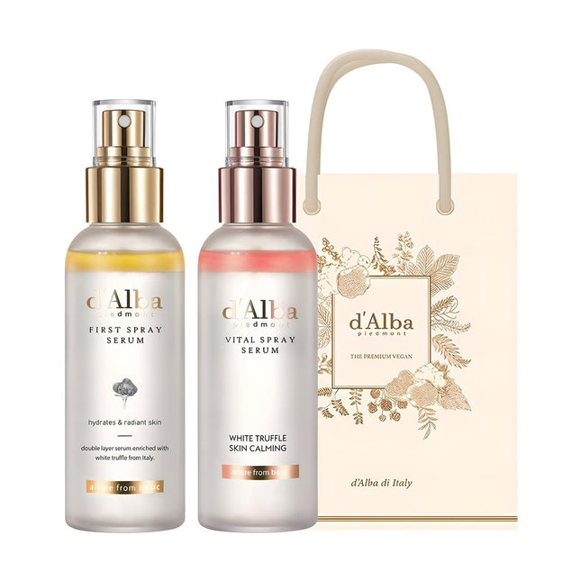 D'ALBA  White Truffle First Spray Serum 100ml + Vital Spray Serum 100ml + Gift Bag, 1 Set