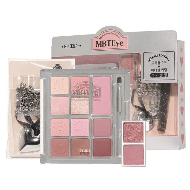 ETUDE  My Best Tone Eye Palette 7.4g E-Con I wanna + Refill 2-Shade + Heart Initial Keyring Special Set, Mixed Colors, 1 Count