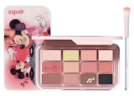 ESPOIR  Disney Edition Eye Core Palette + Base Shadow Brush Set, No. 8 Groove Reddish, 1 Set