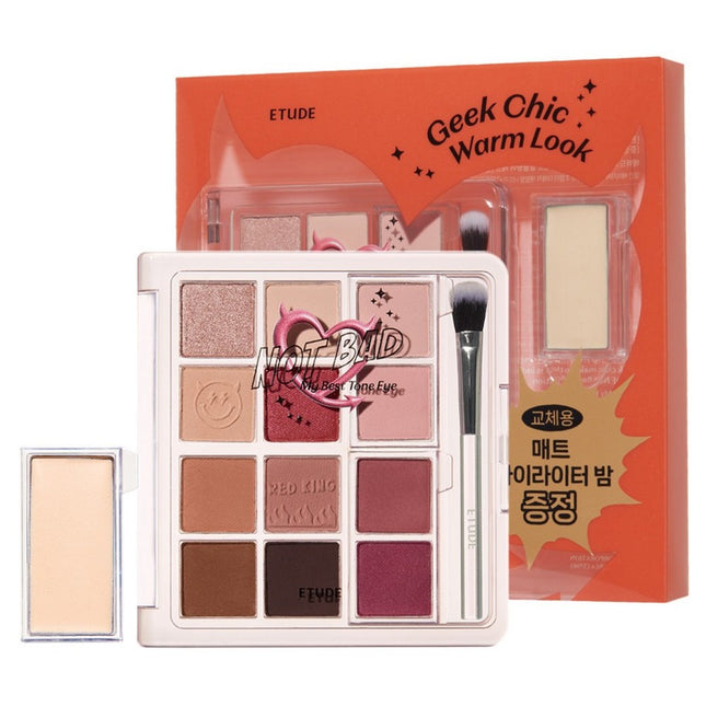 ETUDE  MY BEST TONE EYE PALETTE 7g Kooky Red + Replacement Highlighter Balm Not Bad Special Set, Multicolor, 1 Count