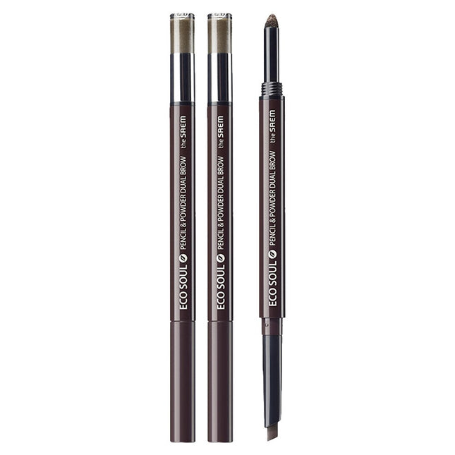 THE SAEM  Eco Soul Pencil & Powder Dual Eyebrow Auto Pencil 0.3g, 02 Dark Brown, 2ea