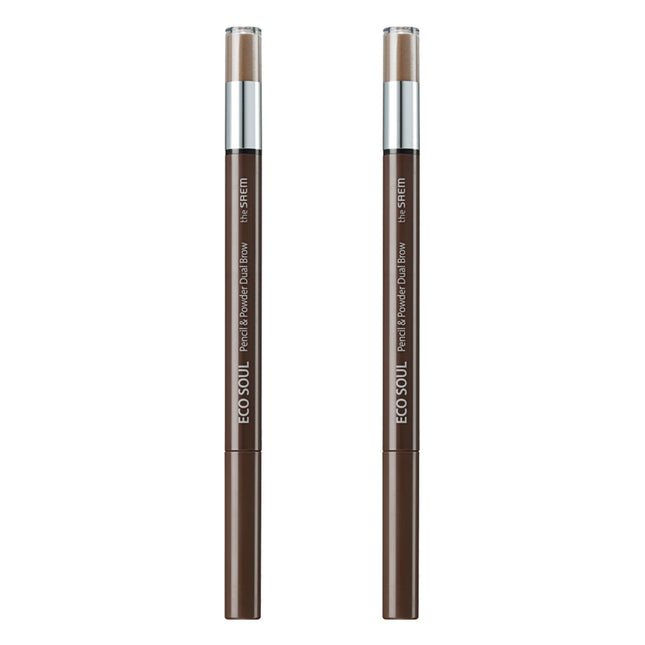THE SAEM  Eco Soul Pencil & Powder Dual Brow, Dark Brown, 2 Count