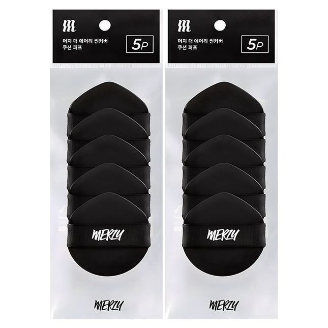 MERZY  The Airy Thin Cover Cushion Puff 5p, Black, 2 Count
