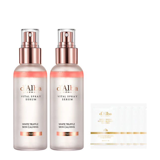 D'ALBA White Truffle Vital Spray Serum 100ml x 2p + Mild Gel Cleanser 15ml Set, 1 Set