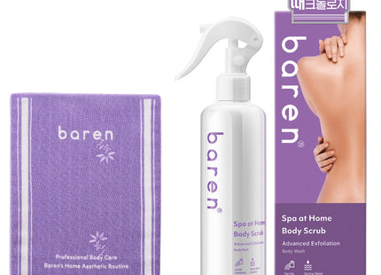 BARUN Spa At Home Onsen Water Peeling Body Scrub Hinoki Cypress Scent + Exfoliating Mitt, 300ml, 1 count