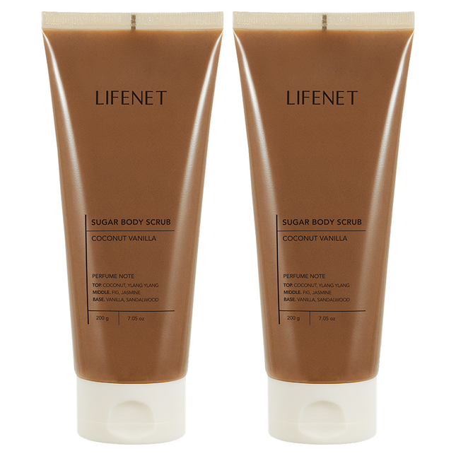 LIFENET SUGAR Low-Irritation Body Scrub Coconut Vanilla, 200g, 2 Count