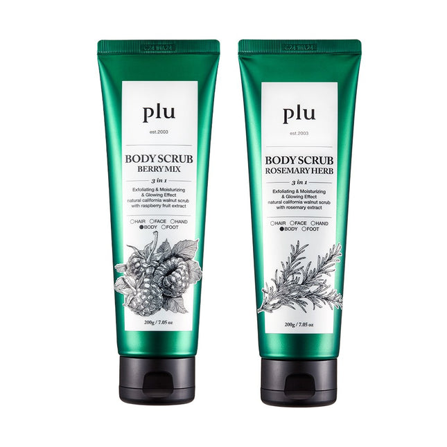 FLUE  Original Body Scrub Berry Mix 200g + Rosemary Herb 200g Set, 1 Unit