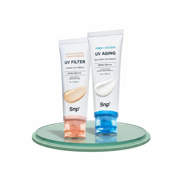 SNP Dual Defense Sunscreen Set PDRN Sun Serum  Glutathione Sun Cream
