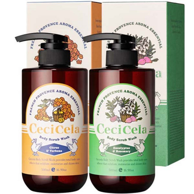 CECICELLA  Aroma Essential Body Scrub Wash Citrus & Verbena 500ml + Eucalyptus & Rosemary 500ml Set, 1 unit