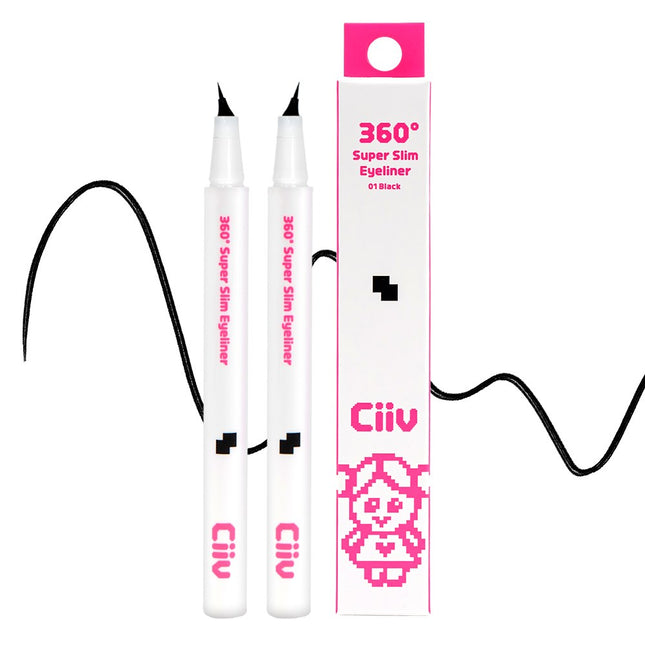 KIB  360 Super Slim Eyeliner 0.5g, 01 Black, 2 Count