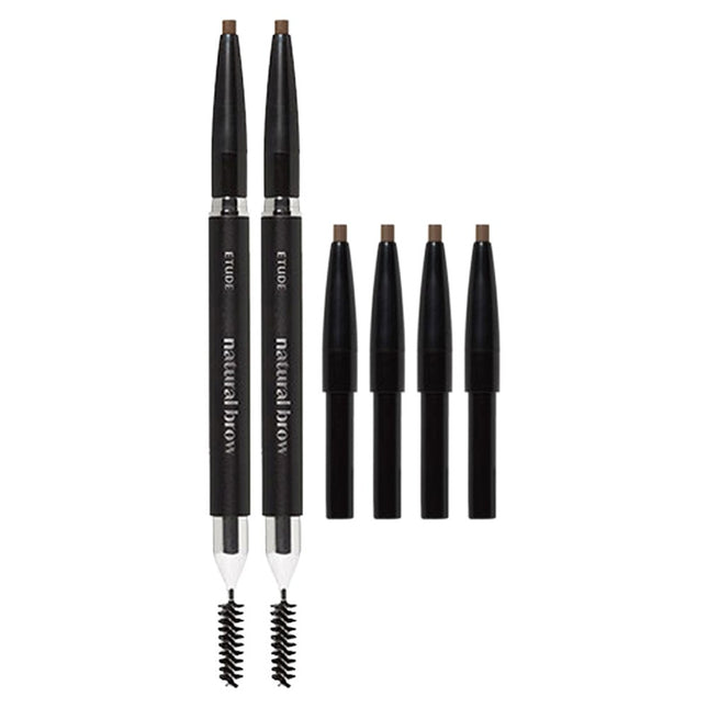 ETUDE HOUSE  Natural Brow Auto Pencil 0.18g + Refill 2p Set, No. 1 Mocha Brown, 2 Pack