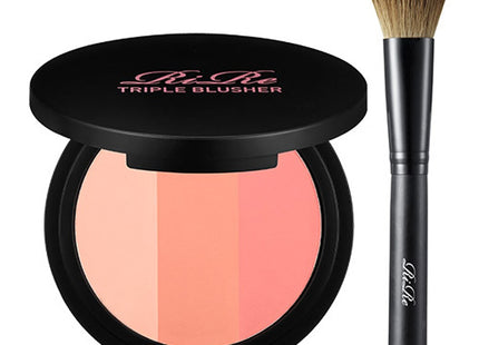 RIRE  Triple Blusher + Face Brush Set 8.9g, Light Peach, Real Peach, Pink Peach (Blusher), 1 Count