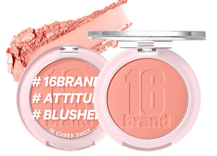 16BRAND  Cheek Shot Pact Blusher 6g, Apricot Shot, 1 Count
