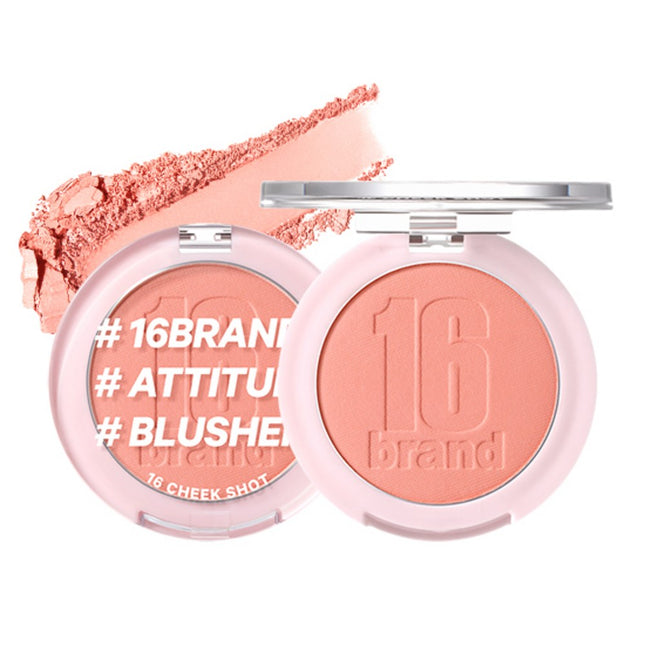 16BRAND  Cheek Shot Pact Blusher 6g, Apricot Shot, 1 Count
