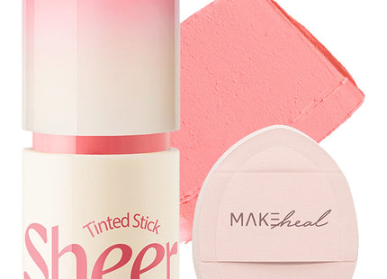 MAKEHEAL  Tinted Sheer Stick Blusher 6g + Finger Puff Set, 03 Sheer Pink Peony, 1 Count
