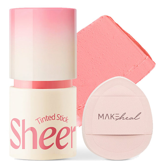 MAKEHEAL  Tinted Sheer Stick Blusher 6g + Finger Puff Set, 03 Sheer Pink Peony, 1 Count
