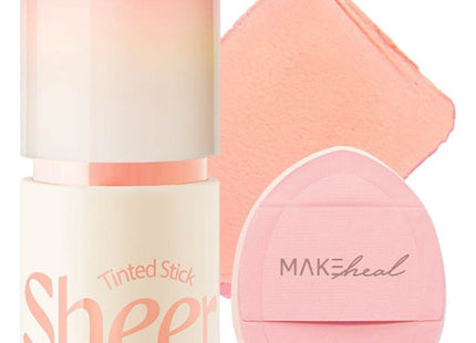 MAKEHEAL  Tinted Sheer Stick Blusher Blusher + Finger Puff Set, 07 Sheer Mellow Peach, 1 Count