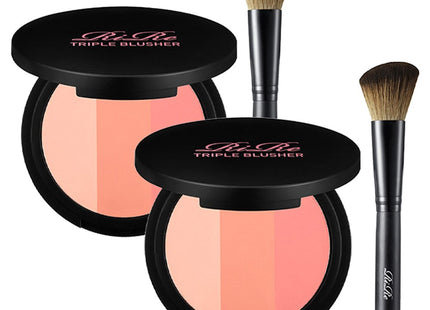 LIR LIR  Triple Blusher + Face Brush Set 8.9g, Light Peach, Real Peach, Pink Peach (Blusher), Set of 2