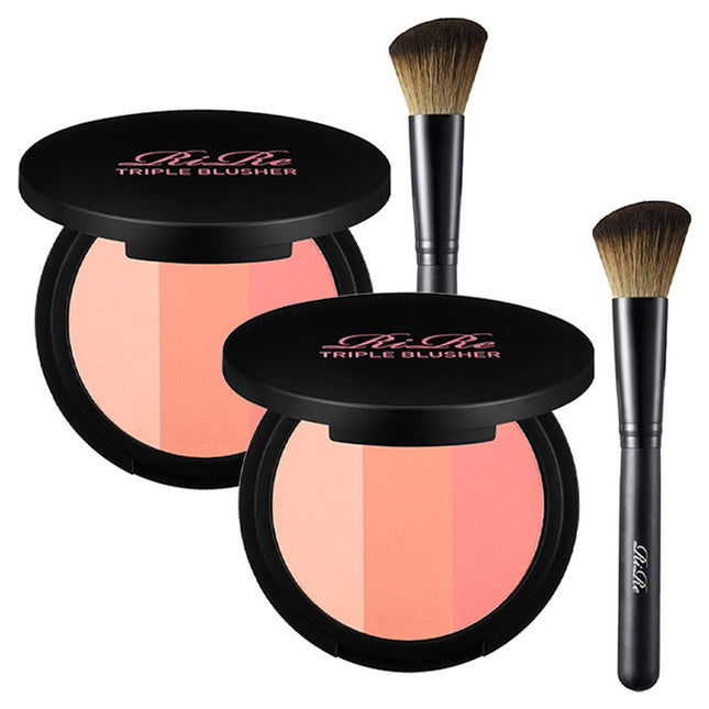 LIR LIR  Triple Blusher + Face Brush Set 8.9g, Light Peach, Real Peach, Pink Peach (Blusher), Set of 2