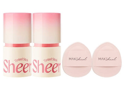 MAKEHEAL  Tinted Sheer Stick Blusher 6g + Finger Puff Set, 03 Sheer Pink Frolly, 2 Count