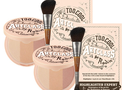 TOO COOL FOR SCHOOL Artclass By Rodin Highlighter Duo 1 Glam 11g + Dual Contour Brush, Multi Color, 2 Items