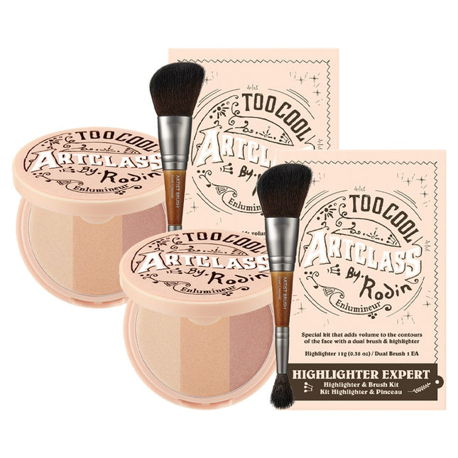 TOO COOL FOR SCHOOL Artclass By Rodin Highlighter Duo 1 Glam 11g + Dual Contour Brush, Multi Color, 2 Items