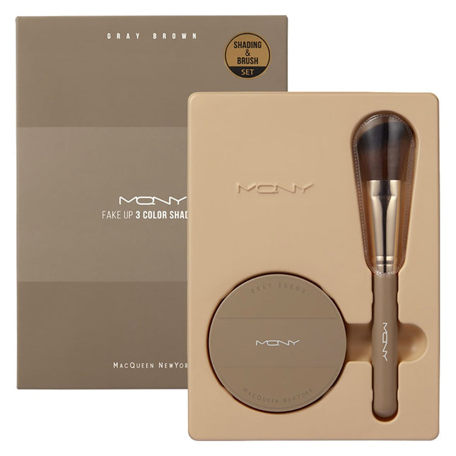 MCQUEEN NEW YORK  Fake Up 3 Color Shading 9g + Shading Brush Set, Gray Brown (Shading), 1 Count