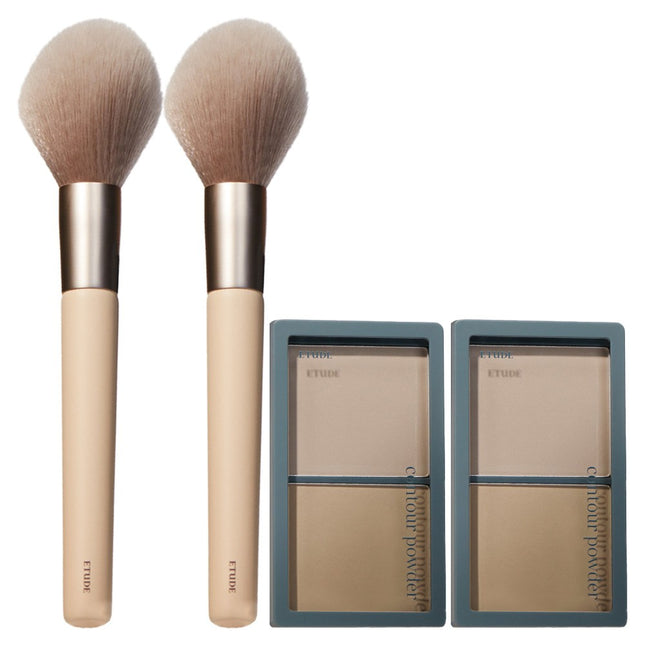 ETUDE  Drawing Eye Shadow Shading Refill 5g x 2 types + Jaw Shading Brush Set, Light On + Tone On Tone (Shading), 2 Count