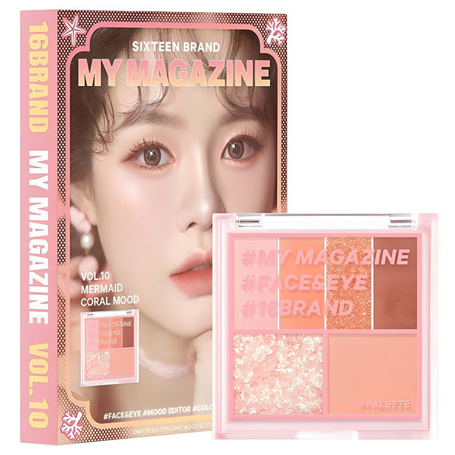 16BRAND  My Magazine Makeup Palette 7g Vol 10 Mermaid Coral Mood 1pc