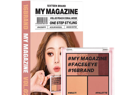 16BRAND  My Magazine Makeup Palette 8.5g Vol 02 Peach Coral Mood 1pc