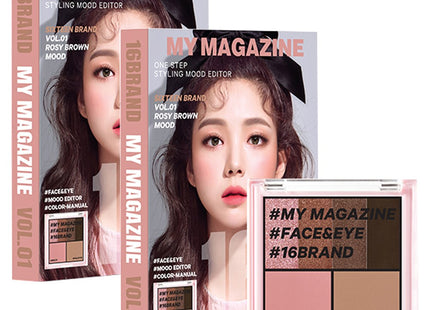 16BRAND  My Magazine Makeup Palette 8.5g, Vol 01 Rosy Brown Mood, 2count