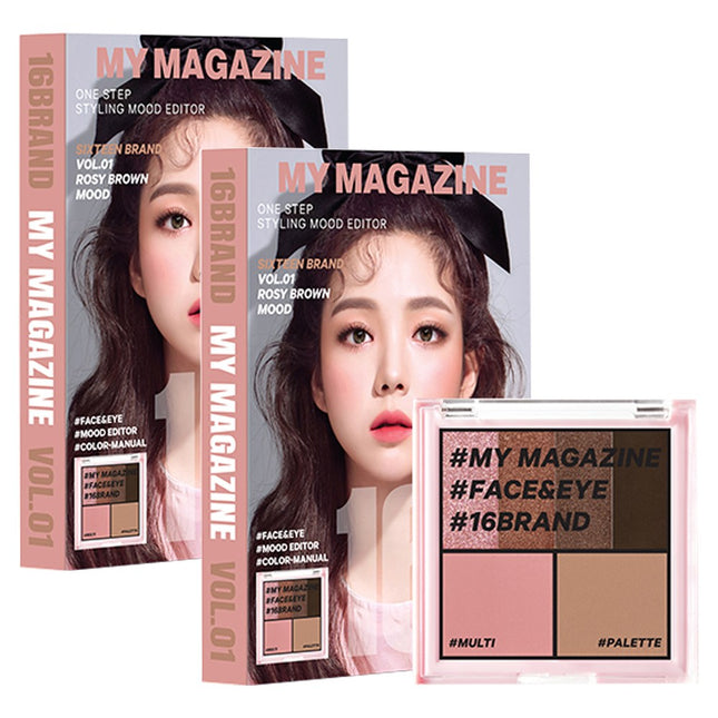 16BRAND  My Magazine Makeup Palette 8.5g, Vol 01 Rosy Brown Mood, 2count