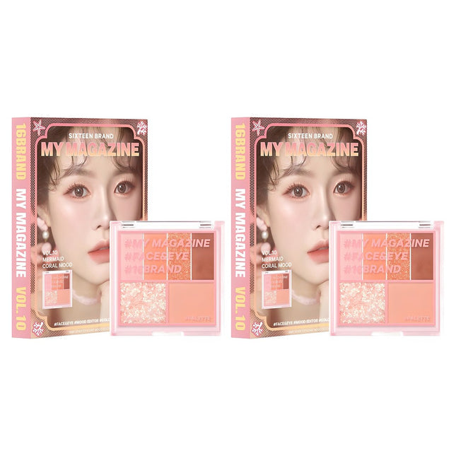 16BRAND  My Magazine Makeup Palette 7g, Vol 10 Mermaid Coral Mood, 2-pack
