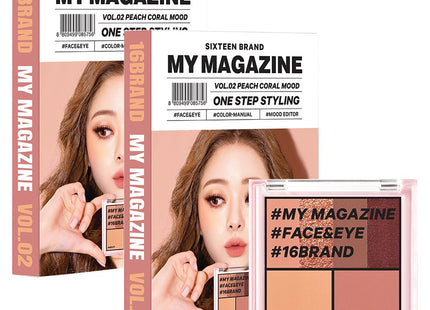 16BRAND  My Magazine Makeup Palette 8.5g Vol 02 Peach Coral Mood Set of 2