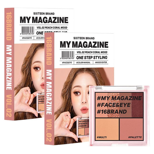 16BRAND  My Magazine Makeup Palette 8.5g Vol 02 Peach Coral Mood Set of 2