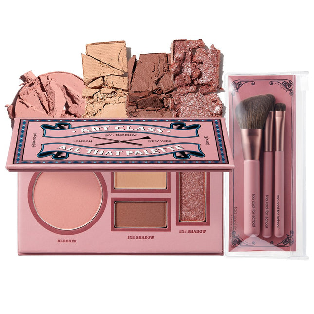 TOO COOL FOR SCHOOL  Art Class By Rodin All That Makeup Palette + Special Artist Makeup Brush Kit Set, Palette (No. 2 Venus Rose), Brush Kit (Mixed Colors), 1 Set