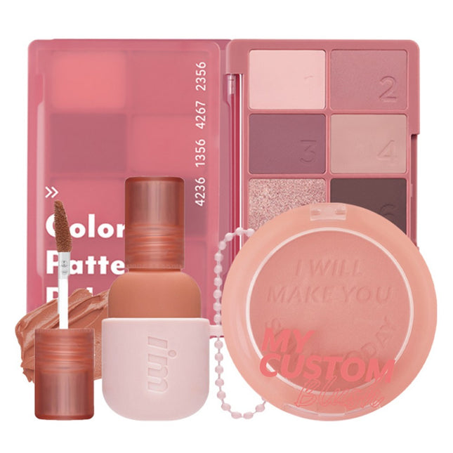 IM MEME  Valentine Candy Cool Tone Makeup Gift Set Petal Pattern Palette Mellow Pink Blush Rosy Beige Tint 1 Set