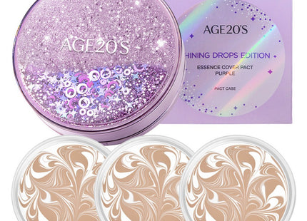 AGETWOVENUS  Shining Drops Edition New Original Essence Cover Pact Case Purple + Refill 12.5g x 3p, 21 White Latte, 1 Unit