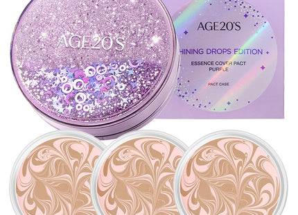 AGE 20'S Shining Drop Edition New Original Essence Cover Pact Case + Refill 12.5g x 3p, Shade 23 Pink Latte, 1 Count