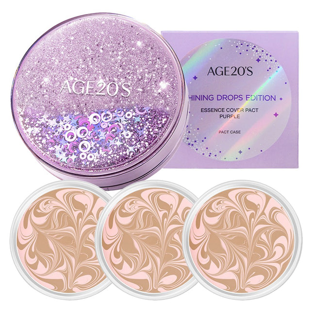AGE 20'S Shining Drop Edition New Original Essence Cover Pact Case + Refill 12.5g x 3p, Shade 23 Pink Latte, 1 Count