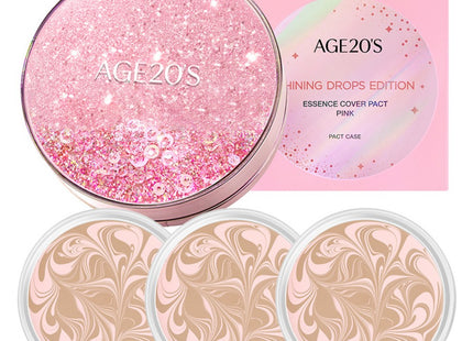AGETWOVENUS  Essence Cover Pact New Original Shining Drops Edition Pink Case + Refill 12.5g x 3p, Shade 21 Pink Latte, 1 Count