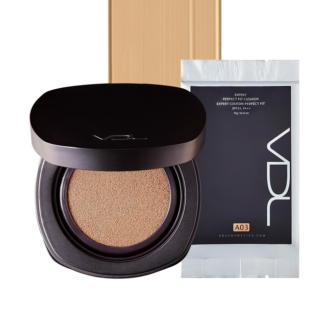 VDL  Expert Perfect Fit Cushion Foundation Set 15g + Refill 15g, A03, 1 Pack
