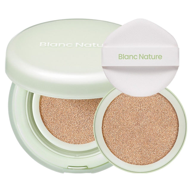 BLANC NATURE  Fiji Zero Air Fit Cushion 15g + Refill + Puff Set, 19N Vanilla, 1pc